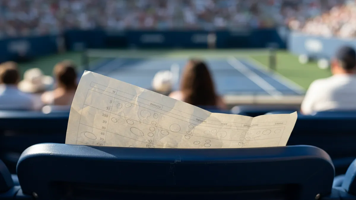 Orden de juego con notas a lápiz sobre un asiento en el US Open.