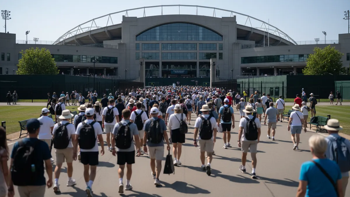 Aficionados del US Open caminando hacia la entrada del estadio.